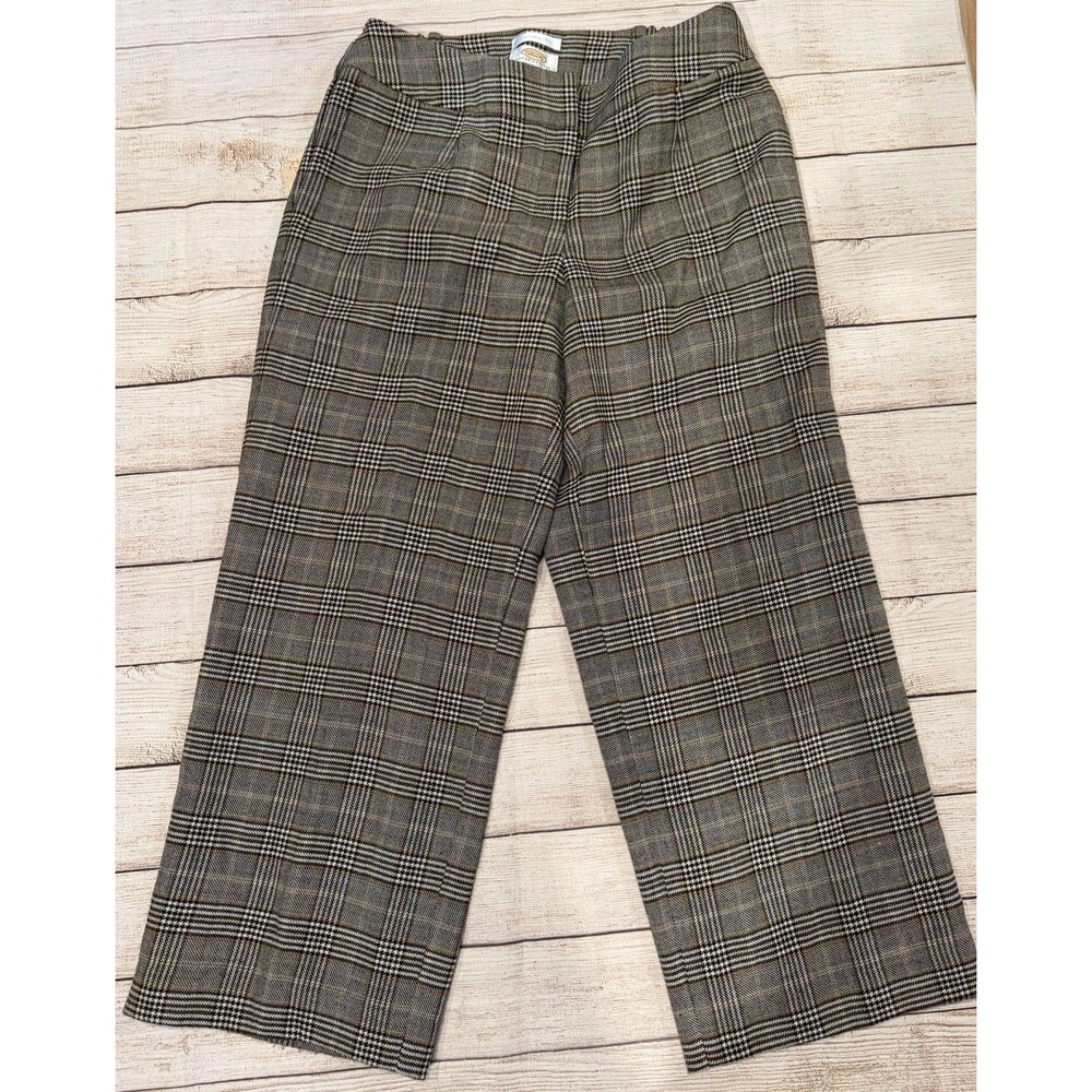 Talbots Pants Plaid Wide Leg Stretch Heritage Wool Blend Lined Trousers Size 14W